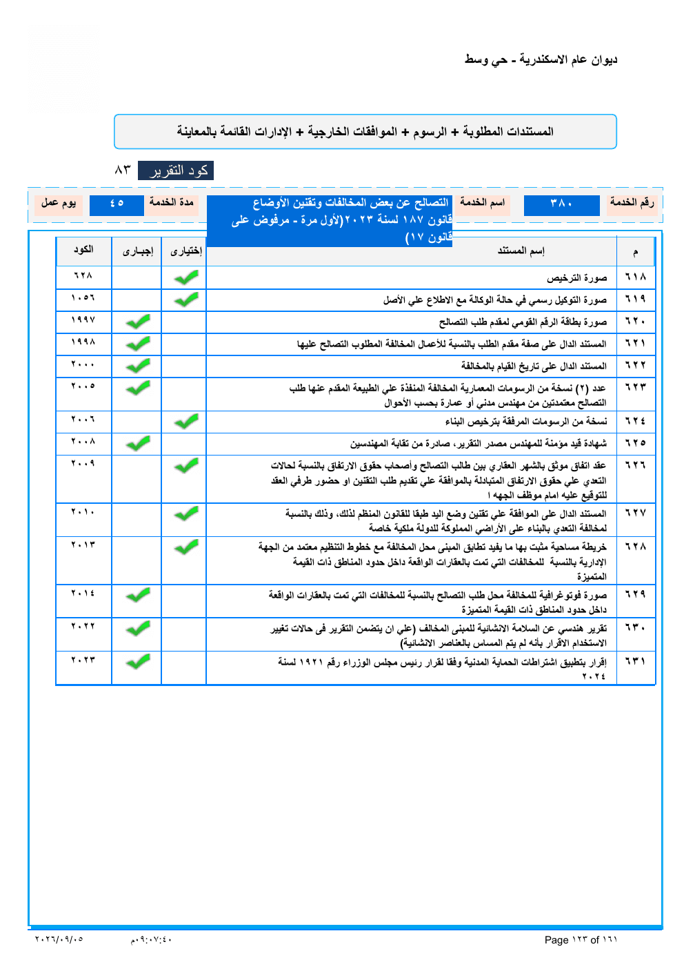 صفحة الخدمة من الكشف الرسمي (PDF)