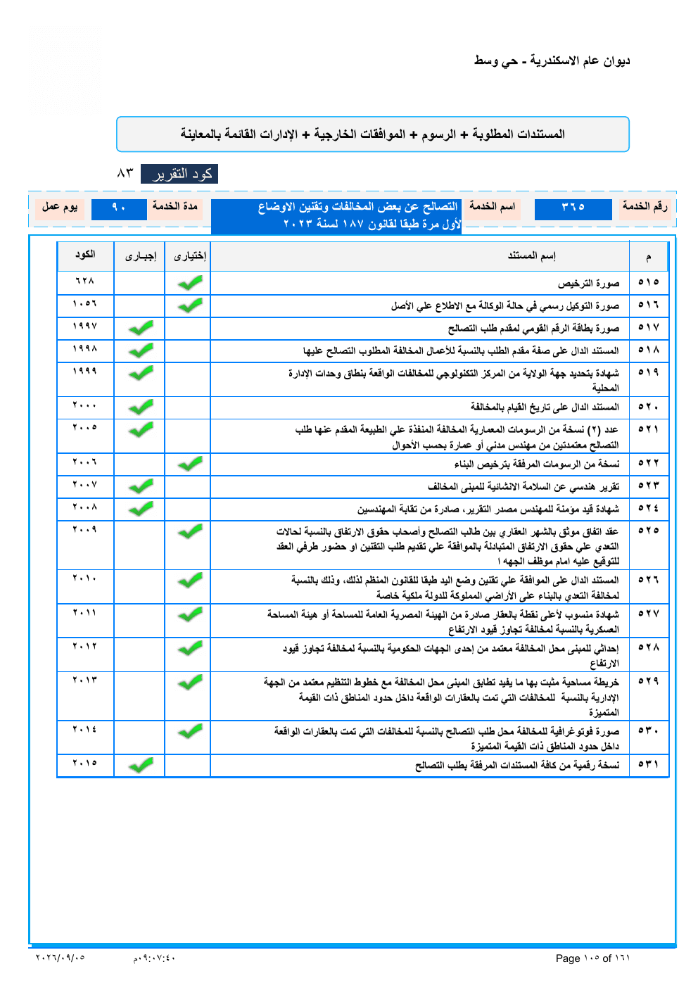 صفحة الخدمة من الكشف الرسمي (PDF)